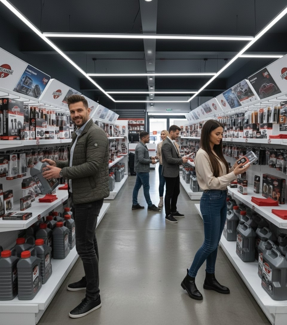 Estantería TRADE en tienda de repuestos de automoción